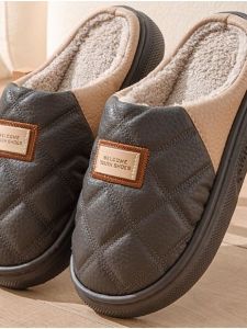 Dép Bông Mùa Đông Nam Chống Trượt Đế Dày Đế Bằng Đế EVA Lót Lông Cừu Dùng Trong Nhà Dép Bốt Cao Đến Đầu Gối Dép Bốt