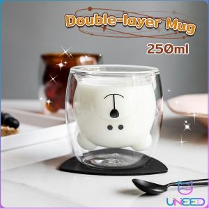 Need. Creative Cute Bear Double-layer Mug Coffee Milk Glass Lady Cute Gift Cup Christmas gift
