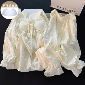 2024 New Sweet Style Pure Cotton Long Sleeve Sleepwear Womens Home Clothes Mint Green Floral Edge Design Comfortable Nightgown