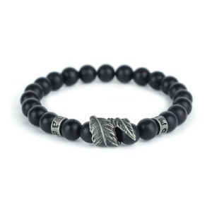 Vintage Feather Bracelet For Men Sanskrit Mantra Braslet Yoga Meditation Healing Braclet 8mm Lava Onyx Stone Strand Brazalete