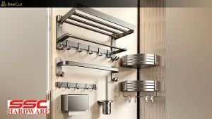 SSC Gray Bathroom Shelf Organizer Space Towel Rack Shower room Shelf Bathroom Shelves Wall Mounted Accessories Set