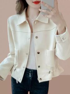 Spring Autumn Short Casual Style Womens Jacket Popular This Year Small Size Commuter Loose Fit Regular Sleeve Long Polo Collar