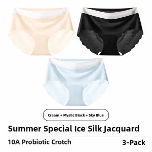 Miiow | MiiOW Cat Woman Seamless Ice Silk Triangle Panties Thin Antibacterial Breathable Mid Waist Womens Underwear Summer New Arrival