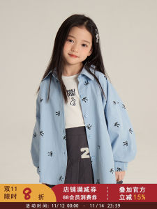 Childrens Sweet Butterfly Knot Collar Shirt Korean Style Spring Autumn New Arrival Baby Coat Cotton Long Sleeve Girls Clothing