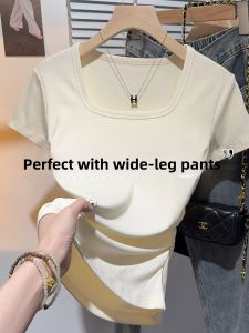 QIAOCHENXIAN | 95 Cotton Square Neck Short Sleeve T-shirt