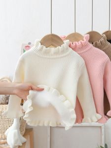 Thickened Fleece Lined Girls Knitted Sweater Underwear Base Shirt Integrated Velvet Warm Childrens Winter Clothes