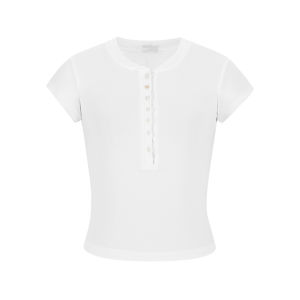 YUEZHONGWEI | Áo thun tay ngắn cổ tròn màu trắng phong cách Mỹ cho nữ mùa hè thiết kế ôm vừa vặn áo ngắn chất liệu cotton thoáng khí