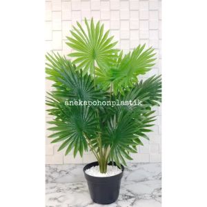 Pohon Hias Daun Palem Kipas Sadeng X18 Semi Latex Artificial Pot Dasar Hitam Plastik Tanaman Imitasi Plastik Dekorasi Ruangan