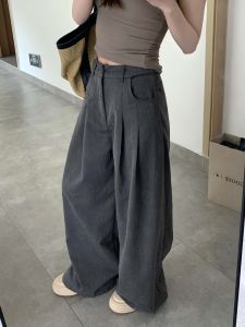 Casual Chinese Style Embossed High Waist Wide-leg Floor-length Pants for Women