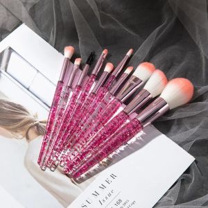 10Pcs Crystal Handle Makeup Brush Set Multi-Function Kit Artificial Fiber Brushes for Face Eye Blending Pink/Green/Purple C715