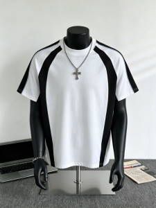 KETONG | Streetwear Style Cotton Spacious Contrast Color Patchwork Short Sleeve T-shirt