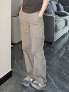 Khaki High Waist Straight Leg Workwear Pants Loose Fit Slimming Versatile Long Trousers for Autumn 2024 Womens plus Size