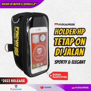 Tas Stand Holder Waterproof Tempat HP Holder HP Smartphone Sepeda Motor AC03 Gojek Grab Phone Roswheel by FUNCOVER