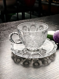 Crystal Glass Coffee Cup Set for Flower Tea And Fruit Tea Personal Exclusive High Aesthetic Value Commercial Use