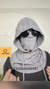 Sunscreen Hat Drawstring Style Headscarf Hat Men and Women Ice Silk Full Face Mask with Hoodie Neck