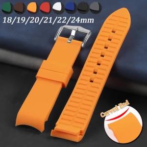 Curved End Soft Silicone Watch Band 18/19/20/21/22/24mm Breathable Rubber Strap for Seiko for Rolex Universal Wrist Bracelet