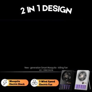 2In1 Electric Mosquito Killer Lamp + Fan 5 Wind Speed Portable Type C Rechargeable | Hanging Design