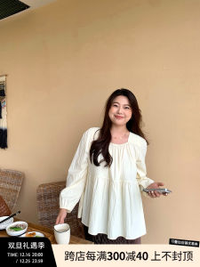 เสื้อแขนยาวลายตุ๊กตาหลวมๆ หรูหราสำหรับผู้หญิงไซส์ใหญ่ ฤดูใบไม้ผลิและฤดูใบไม้ร่วง ดีไซน์ฝรั่งเศส ปกปิดหน้าท้อง แฟชั่นลำลอง