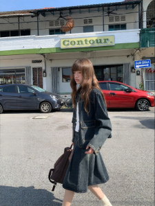 NIHAOKANONG | Bộ Áo Khoác Jeans và Chân Váy Skinny Phong Cách Retro