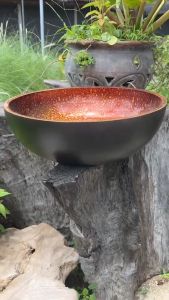 อ่างสปา 15 นิ้ว สูง 5 1/2 นิ้ว ไม้มะม่วง ก้นกลม ลายใหม่ ลายเกล็ดทอง สปาเท้า สปามือ อ่างสปาเท้า อ่างสปา ไม่รั่วไม่ซึม ไม่ขึ้นรา