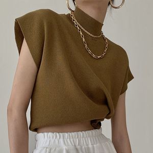 PM✿ Korean Fashion Loose High Neck Short-sleeved knitted blouse top for women