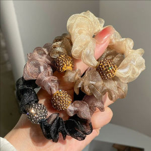 ที่มัดผมผ้าโปร่งบางสุดหรูสำหรับผู้หญิงที่มัดคริสตัลพลอยสไตล์เกาหลีที่รัดผมหรูหรา5ชิ้น