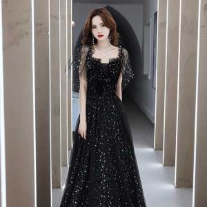 Black Evening Dress Female Fancy Host Banquet 2024 New Arrival Annual Meeting High-End Temperament Light Luxury Minority