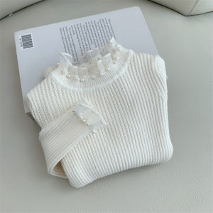Áo Len Dệt Kim Cổ Cao Ren Thời Trang Mùa Thu Đông Cho Bé Gái Áo Lót Trẻ Em Phong Cách Công Chúa Mới Về Áo Len Trẻ Em