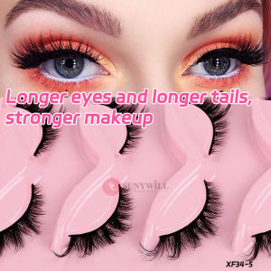 Sunywill 5 Pairs Fox False Eyelashes 3D Natural Fluffy Faux Mink Eye Lashes Cat EyeLash for Party Daily Makeup