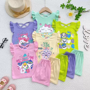 Bộ Quần Áo Trẻ Em Hiệu Minky Mom Vải Thun Lạnh Mềm Mát Phối Tay Cánh Tiên Dễ Thương Phù Hợp Cho Bé Gái 8-27Kg Mặc Nhà TN-IN200