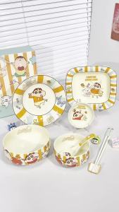 CRAYON SHINCHAN | New Year Cute Cartoon Anime Crayon Shin-chan Ceramic Plate Breakfast Fruit Salad Noodles Porcelain Plate Tableware Birthday Gift