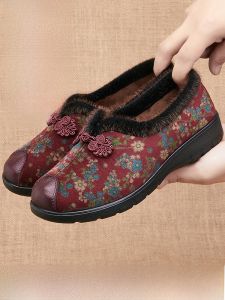 SHIPAILUO | Beijing Ladies Soft Bottom Cotton Shoes Floral Pattern Flat Heel Comfortable Rubber Sole Round Toe Casual Style For Middle Aged And Elderly