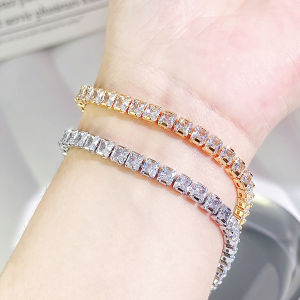 SEQUITO Temperament Women Wrist Jewelry Silver Plated Golden Full Pave Setting Square Cut AAAAA Cubic Zircon Prom Party Charming Charm Bracelet B220