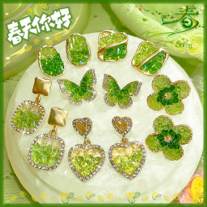 Spring Fresh Green Gradient Womens Earrings Sweet Versatile High-End Feeling Ear Jewelry Korean Style Painted Surface