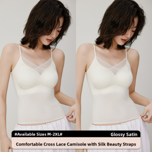 Miiow | MiiOW Cat Person French Style Satin Mesh Vest Seamless Thin Strap V-Neck Backless One-Piece Gathered Inner Wear Top For Women