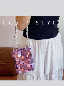 French Handmade Shiny Fish Scale Beads Party Clutch