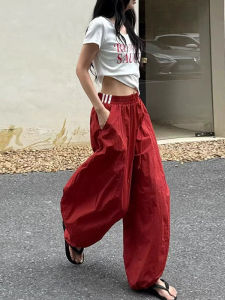 American Style High Waist Wide Leg Pants Women Summer 2025 New Loose Casual Straight Tube Pants Cool Feeling Polyester Fiber