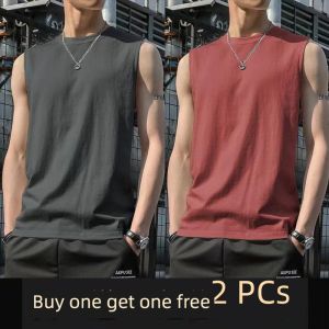 Sports Vest Men Loose Summer Fashion Brand Ins Pure Cotton Workout Sleeveless Waistcoat White Base Shirt Short Sleeve T-Shirt