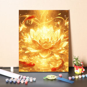 Digital Chinese Style Hand-Painted Oil Painting DIY Lotuses And Carp Gold Luster Decorative Artwork on Linen Canvas Home Decor