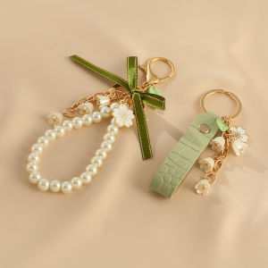Lily of The Valley Flower Leather Keychain for Women Korea Fashion Sweet Key Chains Green Fairycore Accessories 2024 New In