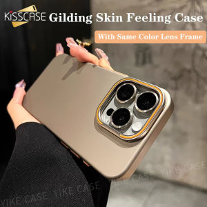 Kisscase Mạ da mờ Cảm Giác vỏ điện thoại Cho iPhone 15 14 13 Pro Max Với ống kính vô hình Khung giá đỡ Cứng PC Chống-Mùa Thu Chống Sốc Ốp lưng cho iPhone 15 14 13