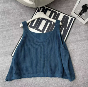 Fashionable High-End Knitted Vest New Arrival Lazy Wave Edge Versatile Style Short Length Commute Appropriate Ladies Wear