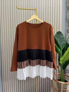 BLOUSE WANITA CASUAL/NABILS BLOUSE/ATASAN WANITA MOTIF GARIS/BABYTERRY MIX PLISKET LD 122 CM FIT XXL