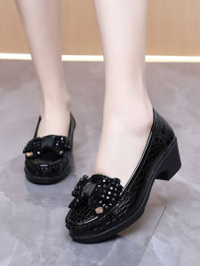 Soft Leather Low Heel Fashionable Womens Shoes Comfortable All Day Wear Casual round Toe Rubber Outsole Leather Upgraded