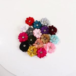 10Pcs 3.5cm Pearl Linen Fabric Rhinestone Fake Flower For Wedding Decor Artificial Flowers For Dress Decoration Accessories