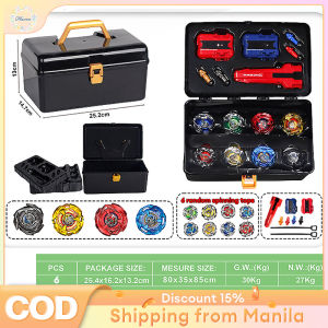 6Pcs Burst Spinning Tops with Launcher Combat Gyro Battle Game Set Boys Toy with Suitcase Gift Case