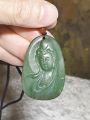 Premium Nephrite greenish Guan Yin (Goddess of Mercy) Jade pendant (with certificate) [Natural Crystal] 和田玉俄碧绿观音吊坠(带证书). 