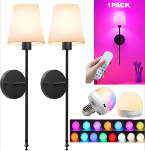 Battery Operated Wall Sconces Set of 1 Cordless Wall Lights with Rechargeable Bulbs and Remote 12 Lighting Colors and Dimmable
