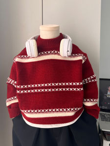 Boy Winter Knitwear Red New Year Roundneck Sweater