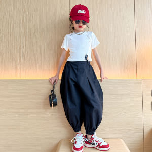 Fashionable Loose Short Sleeve T-Shirt And Pants Set for Girls Summer New Arrival Korean Style Cotton Blend Outfit for Kids